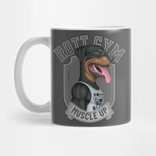 Cute Rottweiler with muscles going to Rott Gym Mug